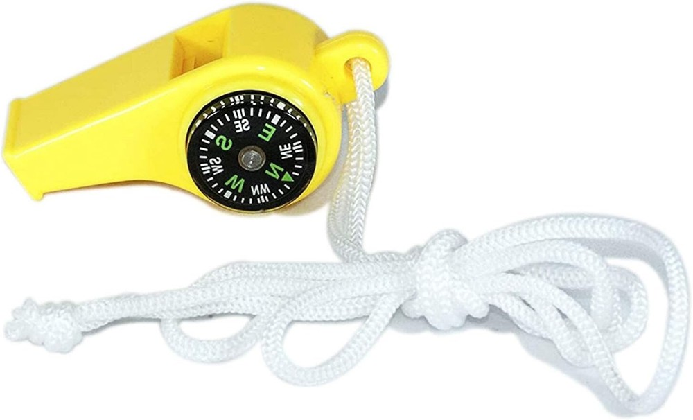 Safety Combo Whistle with Lanyard, Compass, and Thermometer – Yellow