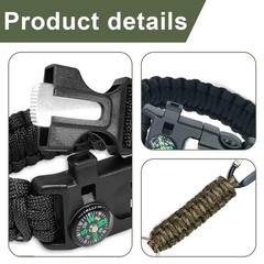 2 Pcs Survival Bracelet with Whistle Flint and Compass Multifunctional Pa…