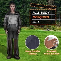 Unisex Mosquito Suit Jacket with Hood Mitts Outdoor Mesh Bug-Proof Protection