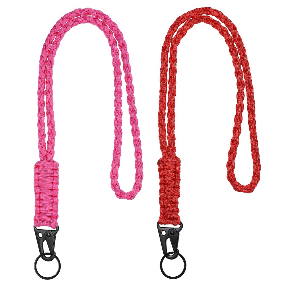 2Pcs Heavy Duty Braided Paracord Lanyard, Pink/Red