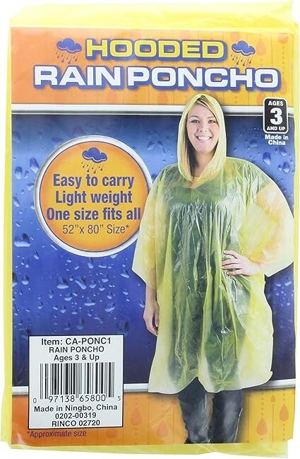 Emergency Poncho hooded 52″X 80″ lightweight reusable one size, Yellow