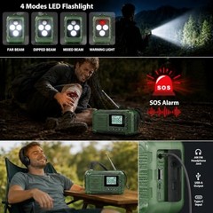 Army Green NOAA Emergency Weather Radio – Hand Crank – AM/FM – Solar Power