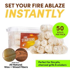 Fire Starter Rolls, 50 Pack Natural Fire Starters for Campfires, Fireplace, W…