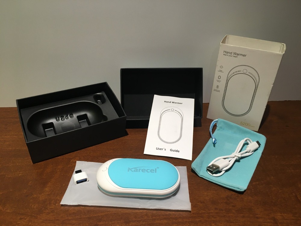 **KARECEL RECHARGABLE HAND WARMER & CHARGING POWERBANK 5200 mAh WHITE/AQUA TEAL