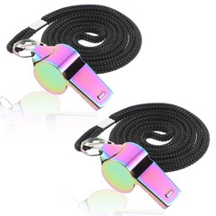 2 Pack Colorful Pipe, Stainless Steel Whistle with Lanyard Sport Pipes Las…