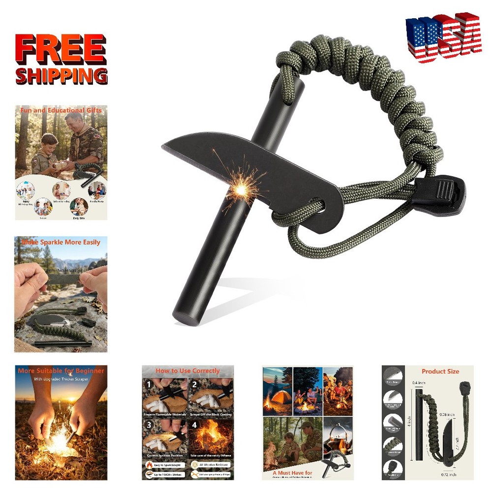 VVAAGG Ferro Rod Fire Starter 4in Flint Steel Survival Tool Free Ship