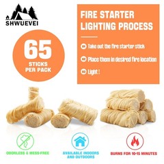 65 Pcs Natural Fire Starters for Fireplace, BBQ, Fire Pit, Smoker & Grill