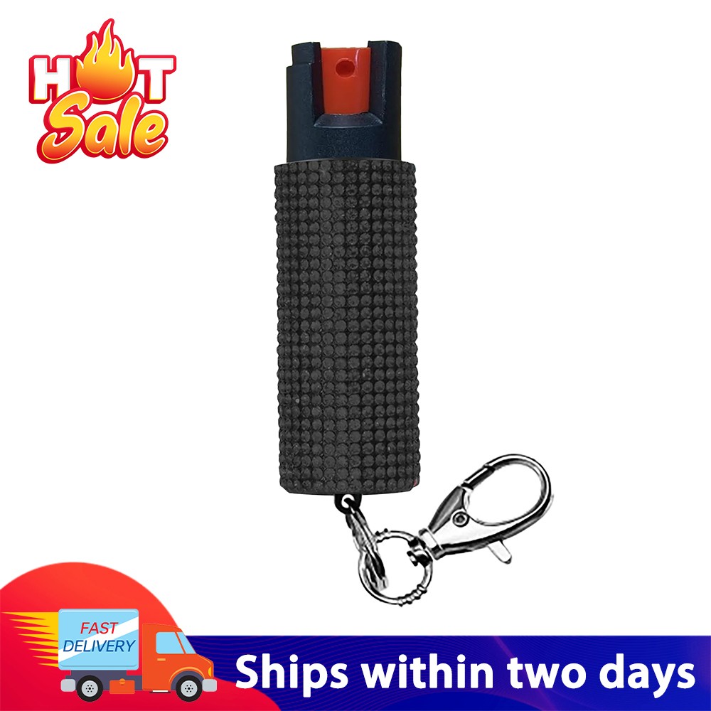 Bling It On Key Ring Self Defense Pepper Spray Black Jeweled Cary Case