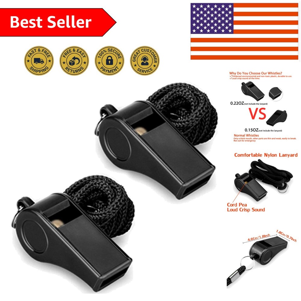 Durable Plastic Sports Whistles – 2 Pack with Lanyard for Coaches & Officials