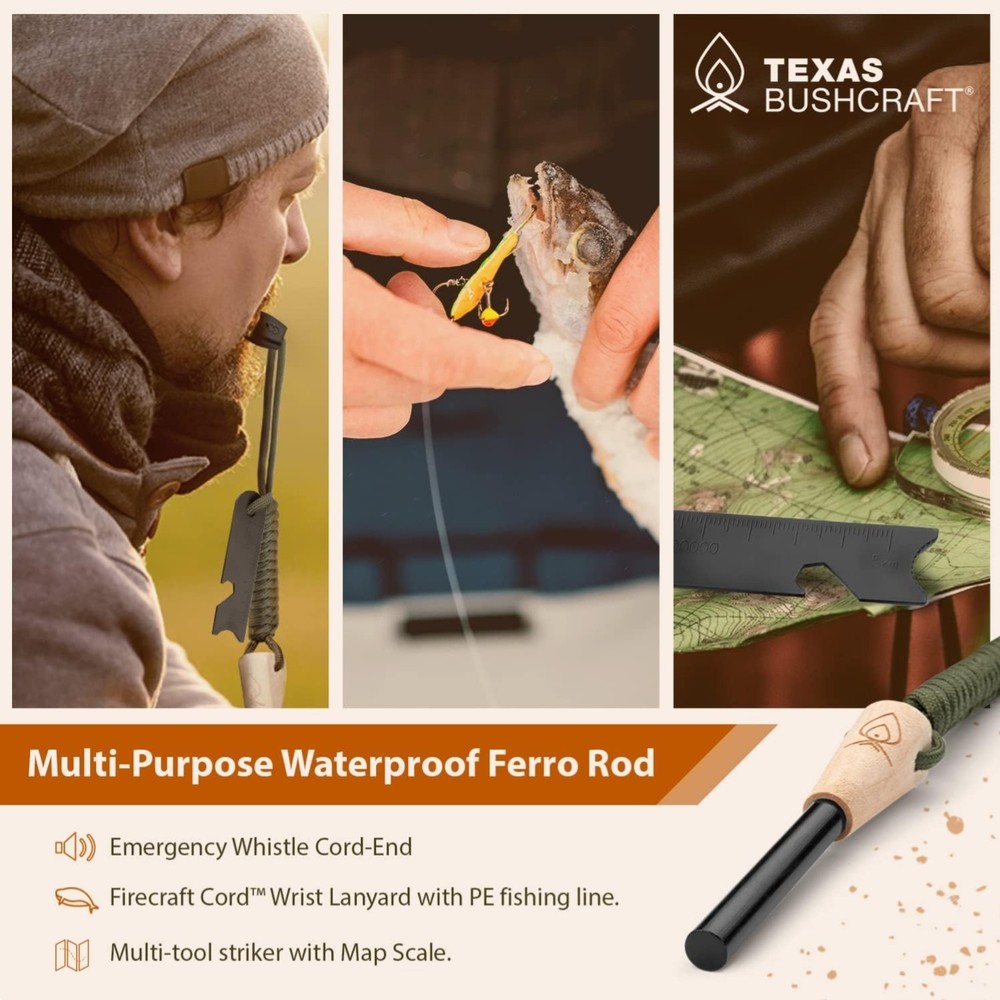 Multi-Function Ferro Rod Fire Starter with Striker – Waterproof & Durable Gear