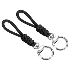 2pcs 5″ Paracord Lanyard with Clasp Wrist Cord Badge Holder Strap, Black