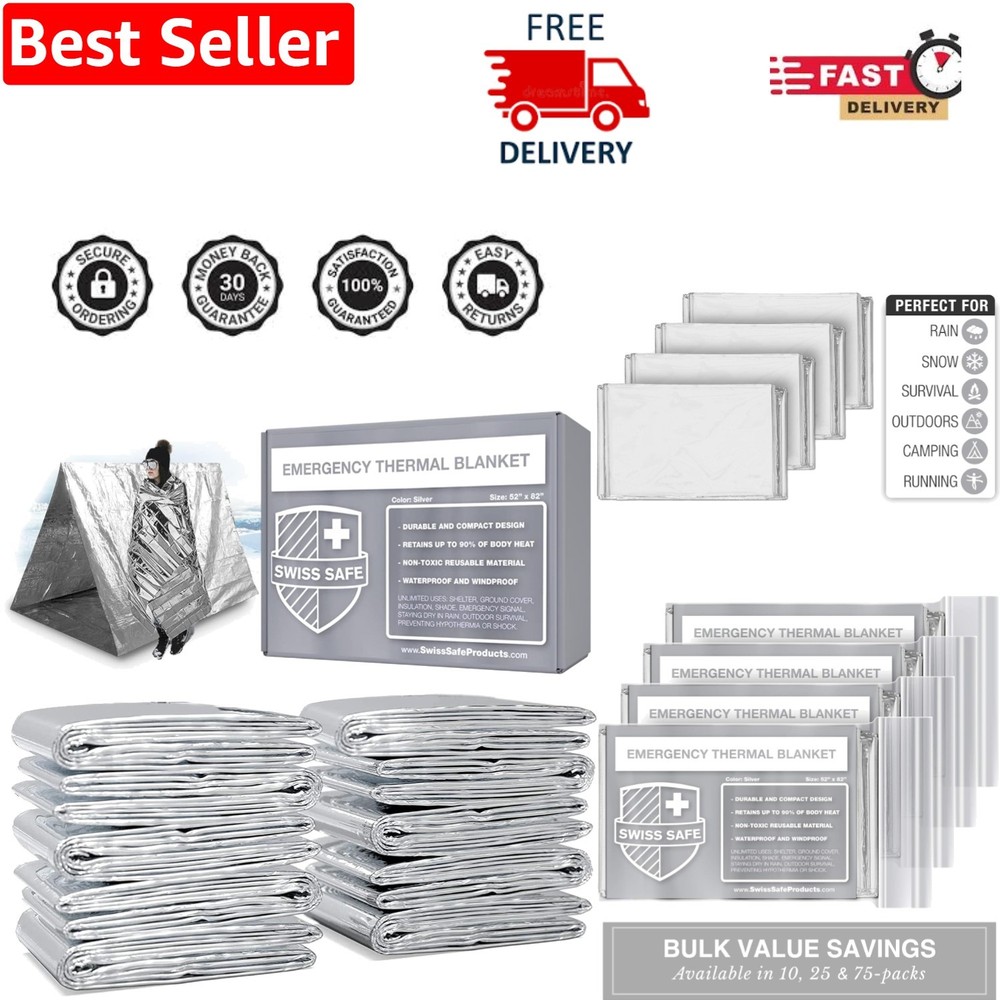 75 Pack Emergency Mylar Thermal Blankets – Compact Insulation for Cold Weather