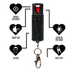 Bling It On Key Ring Self Defense Pepper Spray Black Jeweled Cary Case