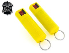 2 Police Magnum pepper spray 1/2oz in refillable yellow molded keychain defense