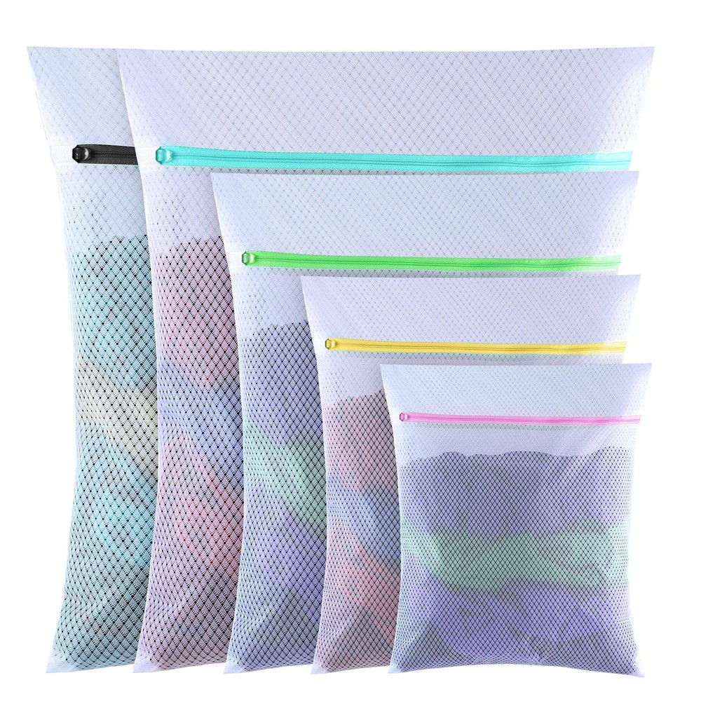 GOGOODA 5 Pack Mesh Laundry Bags, 1*XXL+1*XL+1*L+1*M+1*S, White