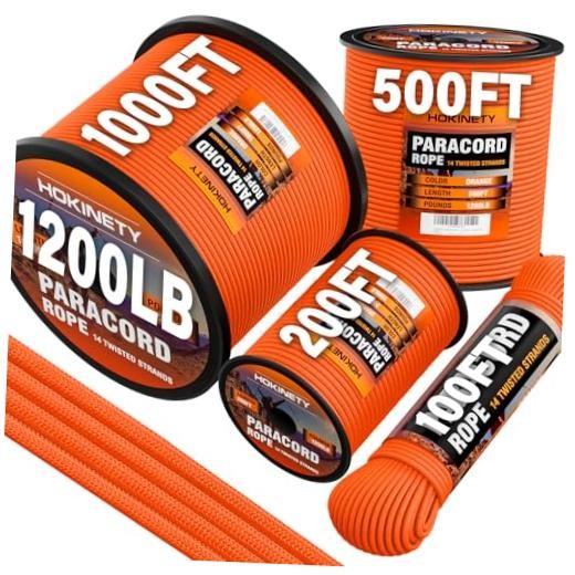 1200 Paracord Rope – 4.4mm 14 Strand Nylon Parachute Spool para 200 ft Orange