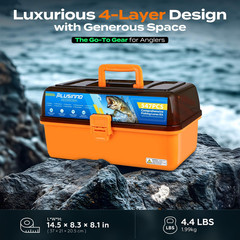PLUSINNO Large 4-Layer Tackle Box with 14.5″ x 8.3″ x 8.1″, Orange