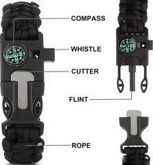 Survival Bracelet Set 3 Pack with Compass & Whistle, Camping, Hiking Emer