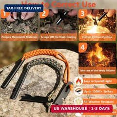 VVAAGG Flint and Steel Fire Starter Kit Survivor, 3/8″ 1/2 inch Ferro Rods and M