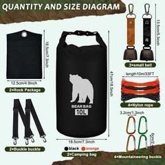 Hlimior 2 Pcs 10L waterproof bear bags with 4 nylon ropes, 4 clips & 2 rock p…