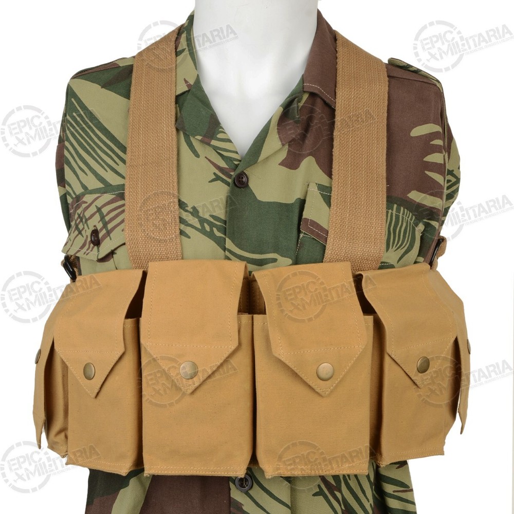 Repro Military Style Rhodesian Chest Rig- EXTRA POUCHES- Webbing-Airsoft- Tan
