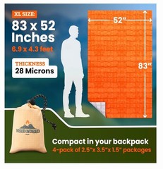 4-Pack Emergency Mylar Thermal Blankets 83×52 Survival Camping Tactical