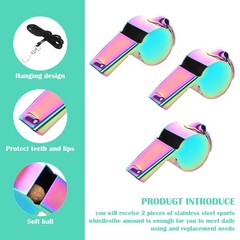 2 Piece Stainless Steel Whistle, Colorful Referee Whistle, Metal Whistle with…