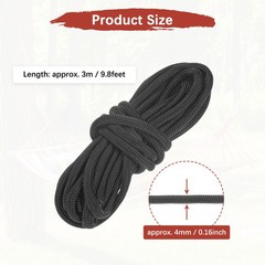 1PCS 4 mm 10FT Guyline Camping Paracord 7 Strands for Camping Tents, Black