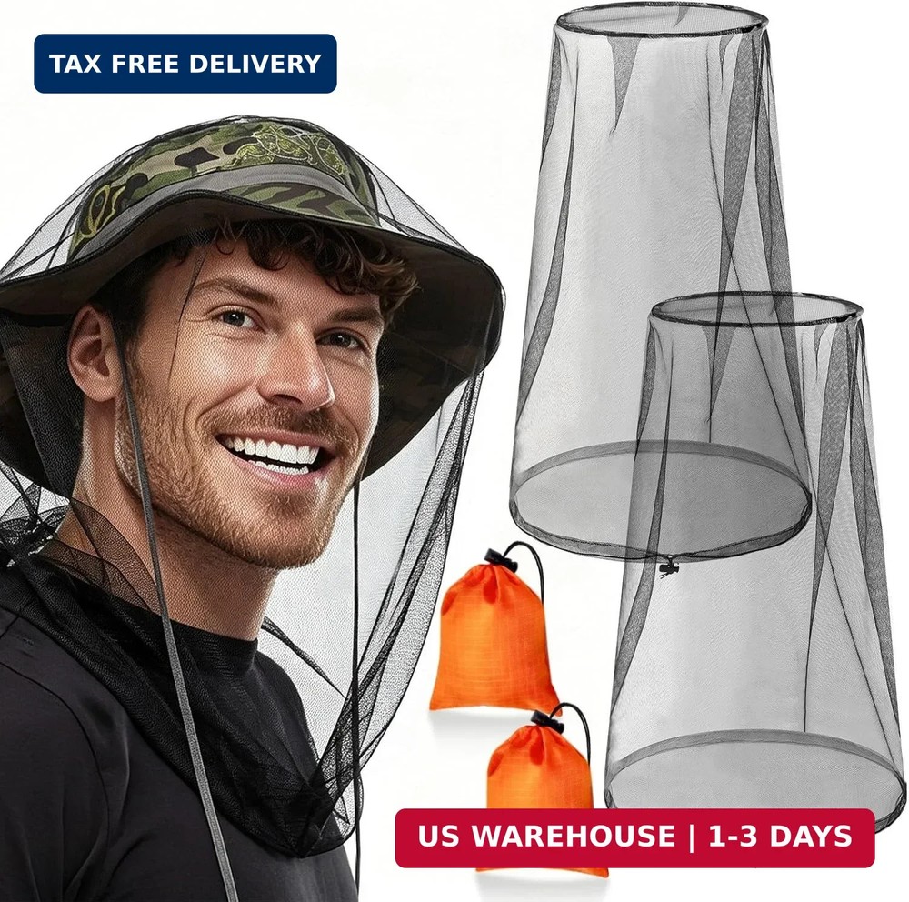 2 Pack Mosquito Head Net Bug Protection Ultra Fine Mesh Camping Hiking