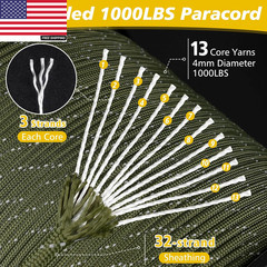 Paracord Reflective 1000Lb, 50/100/200/500/1000Ft 4Mm, 13 Strand Parachute Cord,