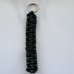 Black and Green Paracord Bracelet Keychain Fob w/ Key Ring, 5 in (1 Pack) 550lb