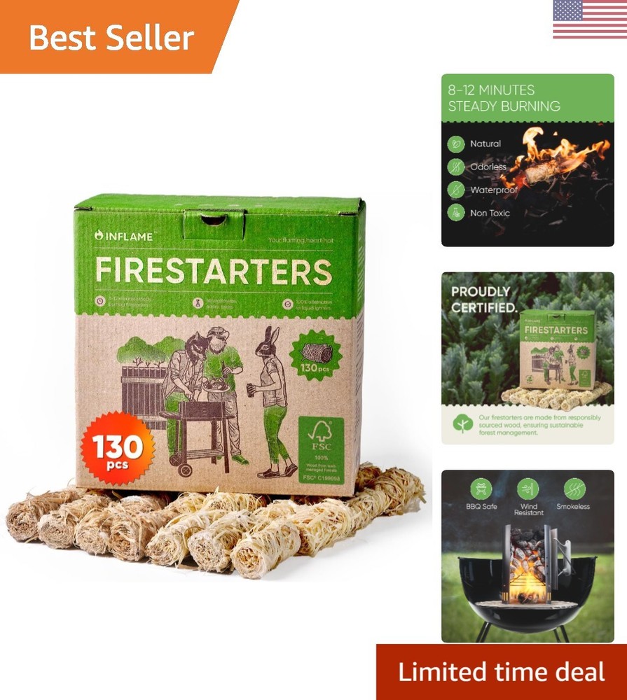 Weather-Resistant Natural Fire Starters (130 pcs) for Easy Campfires & Grills