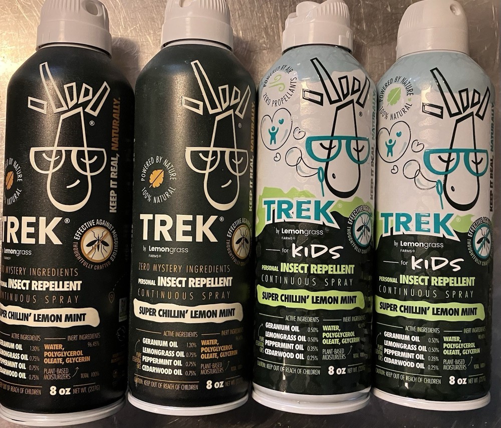 4 Pk Trek Mosquito Spray Lemongrass Farms Plant-based 100% Natural Kids & Adults