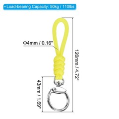 2pcs 5″ Paracord Lanyard with Clasp Wrist Cord Badge Holder Strap, Yellow
