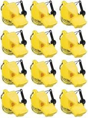 Fox 40 Classic CMG Safety 3-Chamber Pealess Whistle + Lanyard, Yellow (12-Pack)