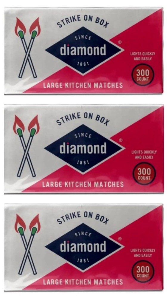 DIAMOND STRIKE ON BOX LARGE WOODEN KITCHEN MATCHES GREENLIGHT 3 PACK 900 MATCHES