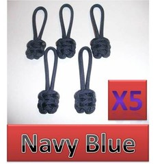 5 Lot 550 Paracord Zipper Pull / KeyChains ~2.5″ – NAVY BLUE