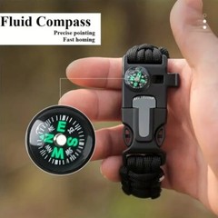 Paracord Survival Bracelet Fire Starter Compass Whistle Tactical Black