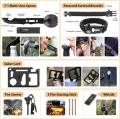 Camo Black Gray,Outdoor Survival Kit,Travel Gear First Aid with Molle System Bag