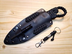 Survival Knife Reversible ABS Sheath Fire Starter Matching Keychain Zipper Tag
