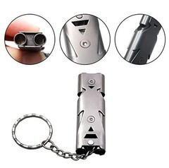 1pc Double Tube Survival Whistle Keychain 180dB Outdoor Emergency Tool – NEW
