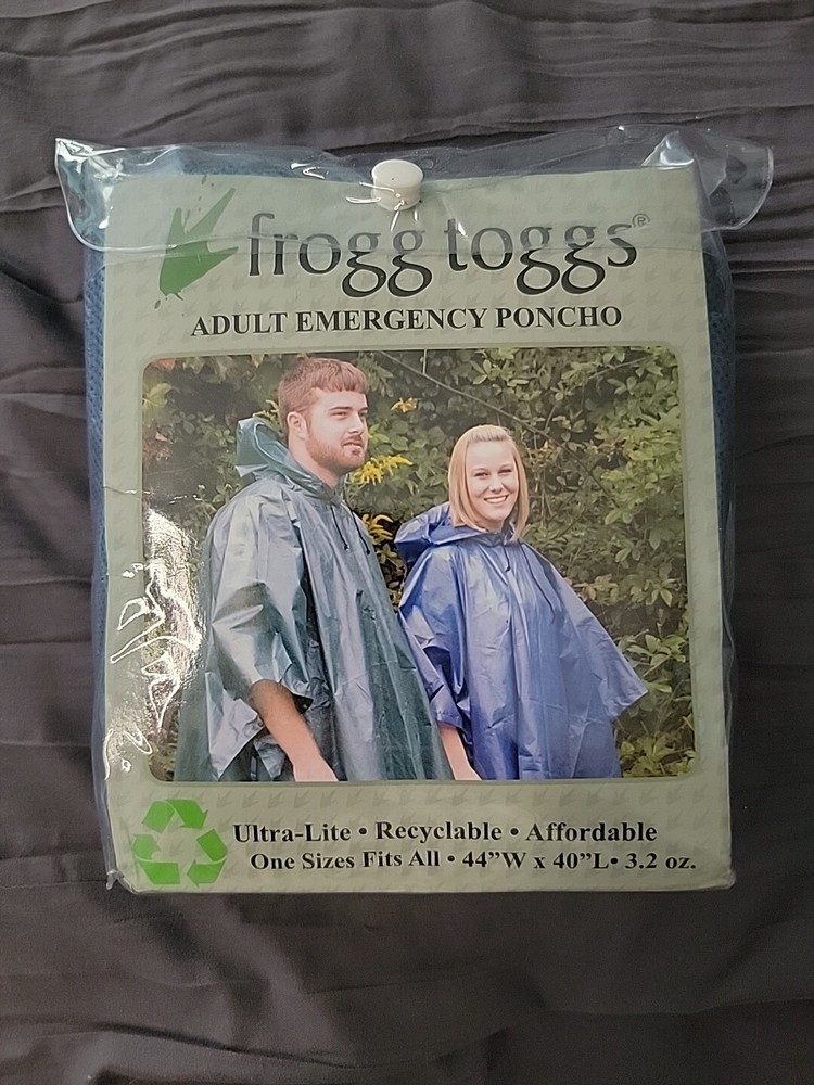 Frogg Toggs~Adult Emergency Poncho~Blue/One Size, 44″W X 40″L. New