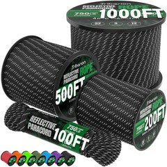 Reflective Paracord Rope 750 lb – 100ft 5/32″ Parachute Cord 4MM 12-Strand pa…