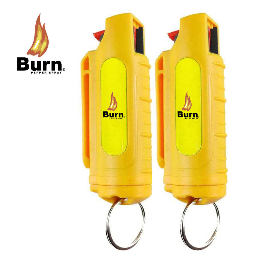 BURN Pepper Spray Keychain Self Defense Security Case Molded 1/2oz Yellow 2 PACK