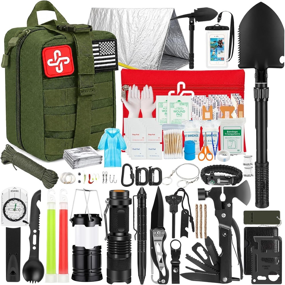 250-Pc Survival Kit, First Aid & Tent, Molle Bag, Emergency Gear