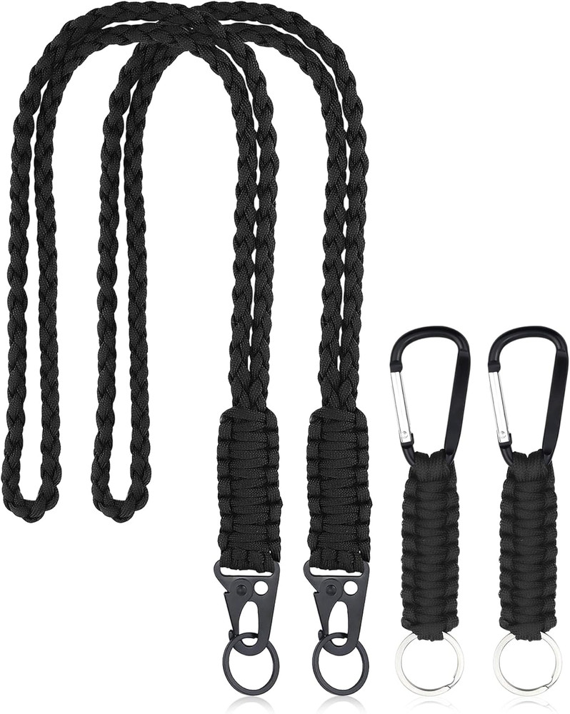 2 Pack Paracord Lanyard Keychain Set for Badge Holder Travel Outdoor Black Set 2