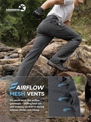 Moosehill Hiking Pants Men Vents: Cargo Lightweight 34W x 32L, Dark Grey