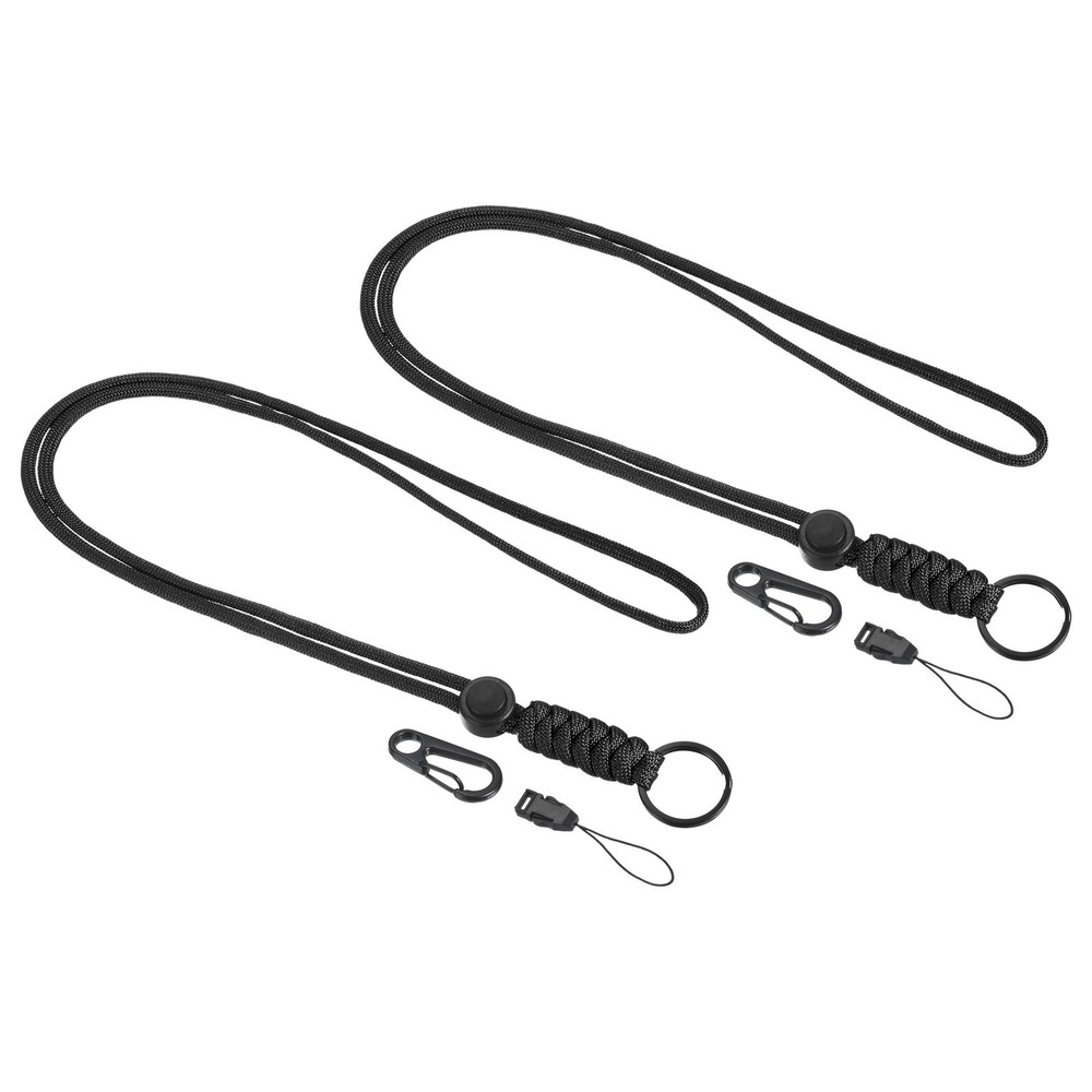 2pcs 20″ Paracord Lanyard Necklace Keyring Cord Clasp Strap Badge Holder Black