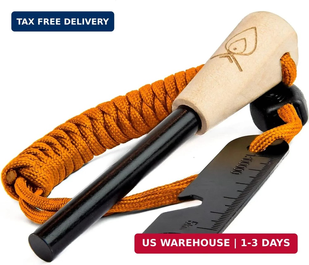 Texas Bushcraft Fire Starter – 3/8″ Thick Ferro Rod with Striker and Paracord