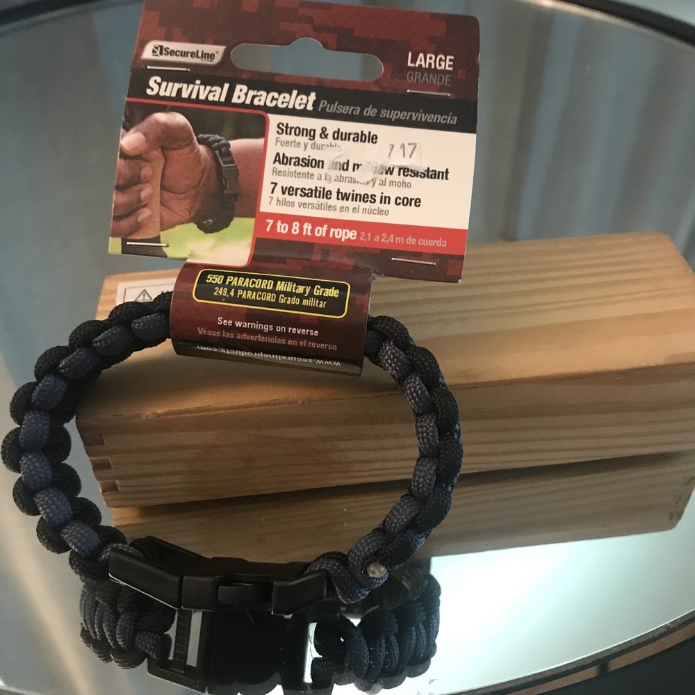 PARACORD Survival Bracelet Military Grade Nylon 7’ Rope Black/Blue Large NEW